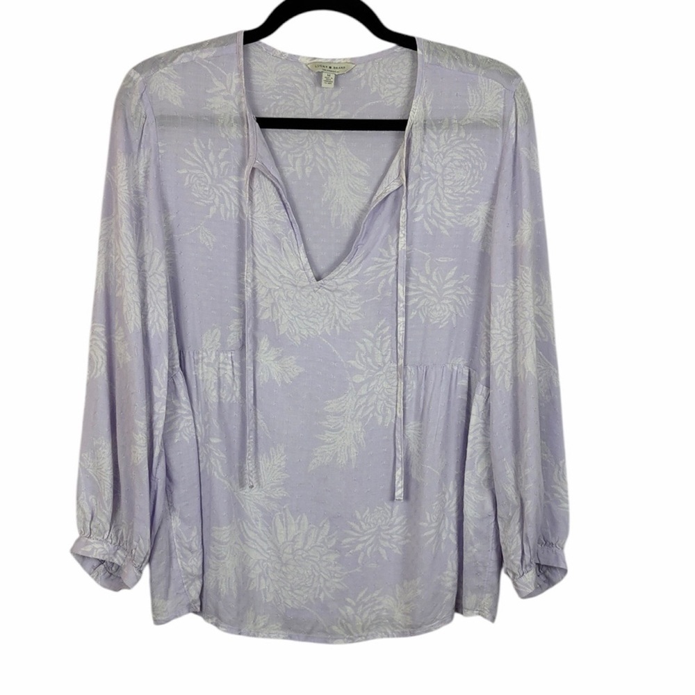 Lucky Brand Lavender Floral Modal Peasant Blouse Size M Boho Top TINY FLAW